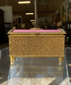 Antique French Pink Enamel Guilloche Dresser Box With Semi Precious Stones -CHAIRISH Shop antique french pink enamel guilloche dresser box with semi precious stones 5162