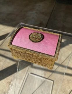Antique French Pink Enamel Guilloche Dresser Box With Semi Precious Stones -CHAIRISH Shop antique french pink enamel guilloche dresser box with semi precious stones 7185