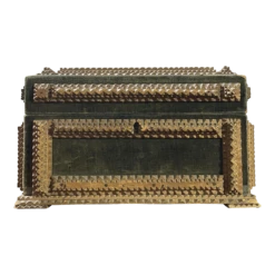 Antique Green Velvet Chip Carved Tramp Art Box (1911)