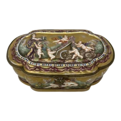 Antique Naples Capodimonte Porcelain Gilt Mounted Jewlery Dresser Or Trinket Box Casket