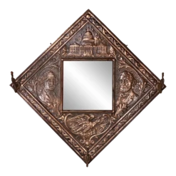 Antique Presidential Figural Copper Wall Hanging Mirrored Hat Rack