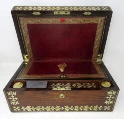 Antique Regency Brass Inlaid Mahogany Traveling Desk Wooden Writing Slope Box -CHAIRISH Shop antique regency brass inlaid mahogany traveling desk wooden writing slope box 4390