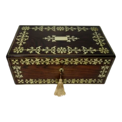 Antique Regency Brass Inlaid Mahogany Traveling Desk Wooden Writing Slope Box