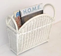Bohemian Chic White Bleached Magazine Rack Handwoven Wicker & Rattan 1970 -CHAIRISH Shop bohemian chic white bleached magazine rack handwoven wicker and rattan 1970 3364