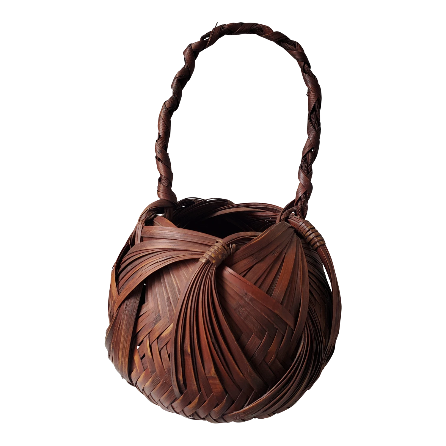 C. 1940s Vinage Handwoven Rattan Basket 3 C. 1940s Vinage Handwoven Rattan Basket