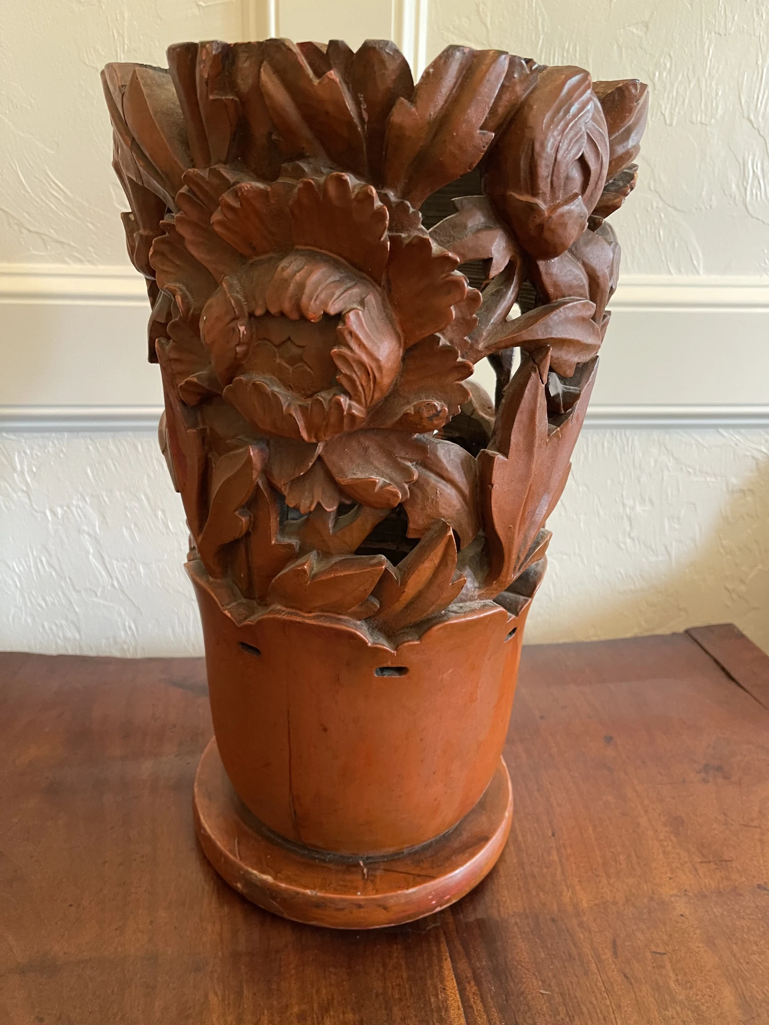 Carved Wood Umbrella Stand 4 Carved Wood Umbrella Stand - Image 2