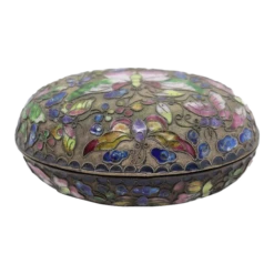Chinese Cloisonne Enamel On Metal Oval Butterflies Desk Box
