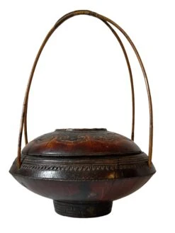 Chinese Hand Carved Wood Antique 19th Century Basket With Bamboo Handle -CHAIRISH Shop chinese hand carved wood antique 19th century basket with bamboo handle 4473