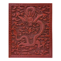 Chinese Red Resin Lacquer Rectangular Dragon Carving Accent Box
