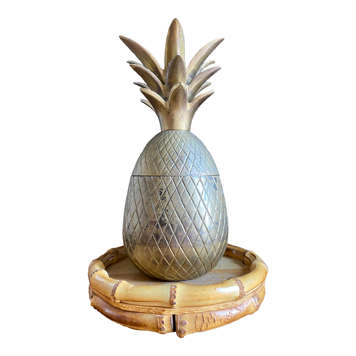 Chinoiserie Chic Brass Pineapple Trinket Box On Bamboo Plateau 3 Chinoiserie Chic Brass Pineapple Trinket Box On Bamboo Plateau
