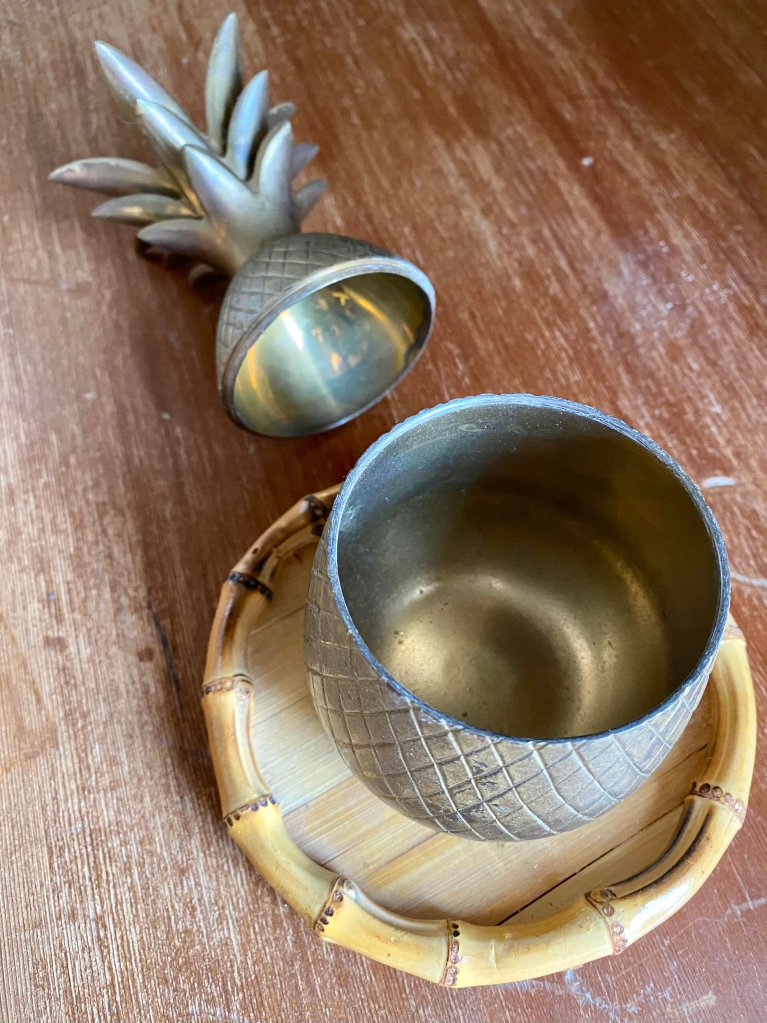 Chinoiserie Chic Brass Pineapple Trinket Box On Bamboo Plateau 5 Chinoiserie Chic Brass Pineapple Trinket Box On Bamboo Plateau - Image 3