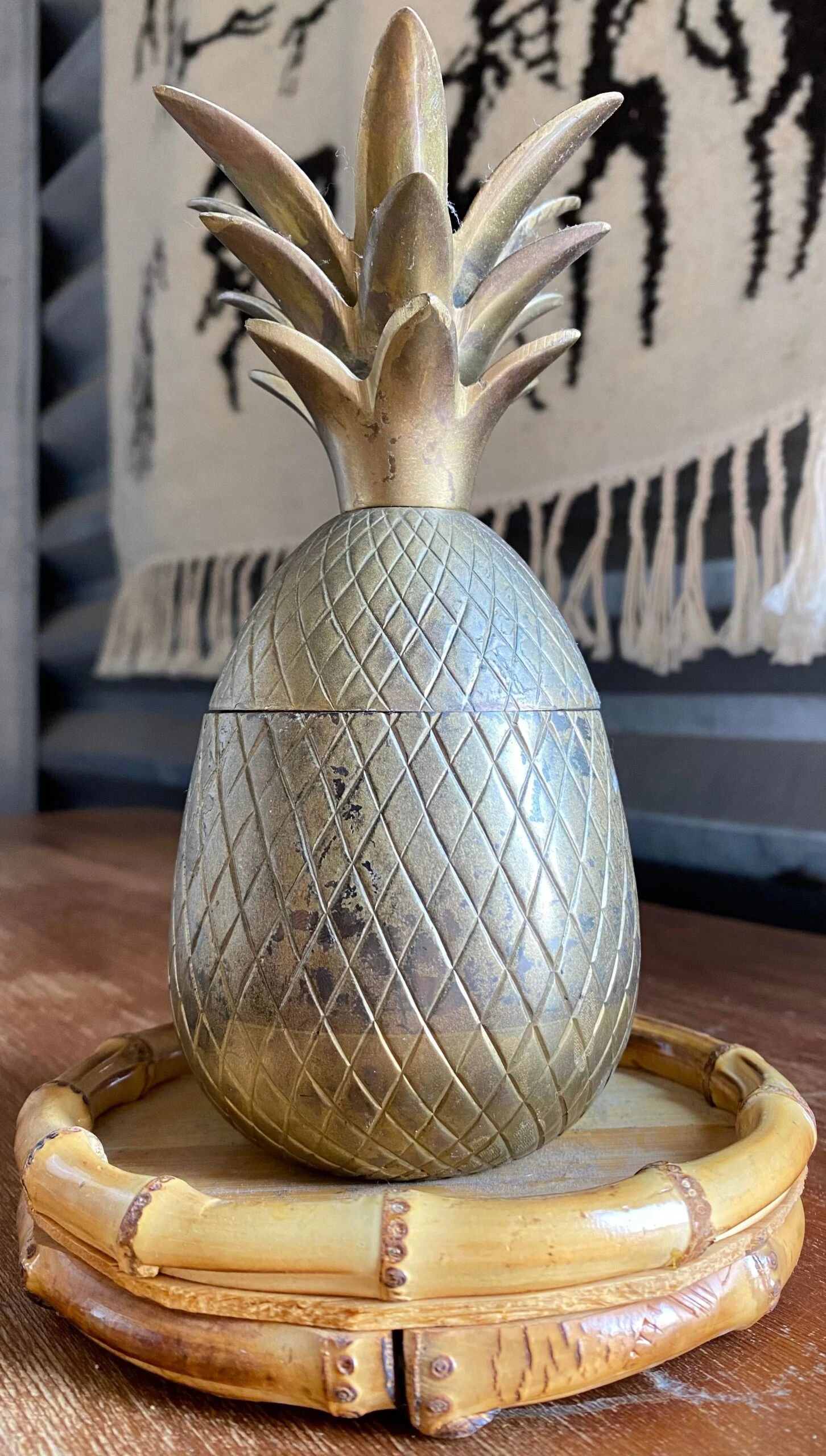 Chinoiserie Chic Brass Pineapple Trinket Box On Bamboo Plateau 11 Chinoiserie Chic Brass Pineapple Trinket Box On Bamboo Plateau - Image 9