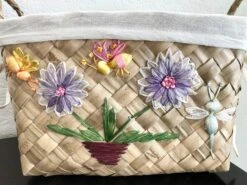 Circa 1980 Boho Chic Handwoven Coconut Leaf & Raffia Embroidered Basket -CHAIRISH Shop circa 1980 boho chic handwoven coconut leaf and raffia embroidered basket 3575