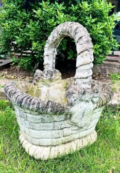 Concrete Garden Basket-Jardinière With Faux Basket Weave -CHAIRISH Shop concrete garden basket jardiniere with faux basket weave 8600
