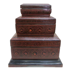 Early 20th Century Burmese Lacquer Wood Nesting Boxes - Set Of 3