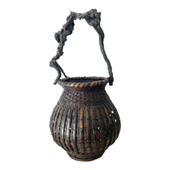 Early 20th Century Japanese Meiji Period Bamboo Basket Ikebana