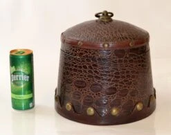 Early 20th Century Round Vintage Crocodile Embossed Leather Lidded Box -CHAIRISH Shop early 20th century round vintage crocodile embossed leather lidded box 3936