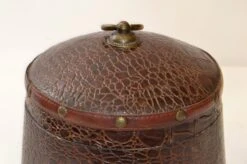 Early 20th Century Round Vintage Crocodile Embossed Leather Lidded Box -CHAIRISH Shop early 20th century round vintage crocodile embossed leather lidded box 5193