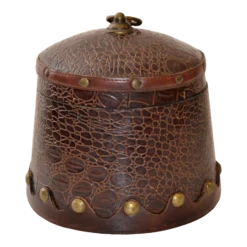 Early 20th Century Round Vintage Crocodile Embossed Leather Lidded Box