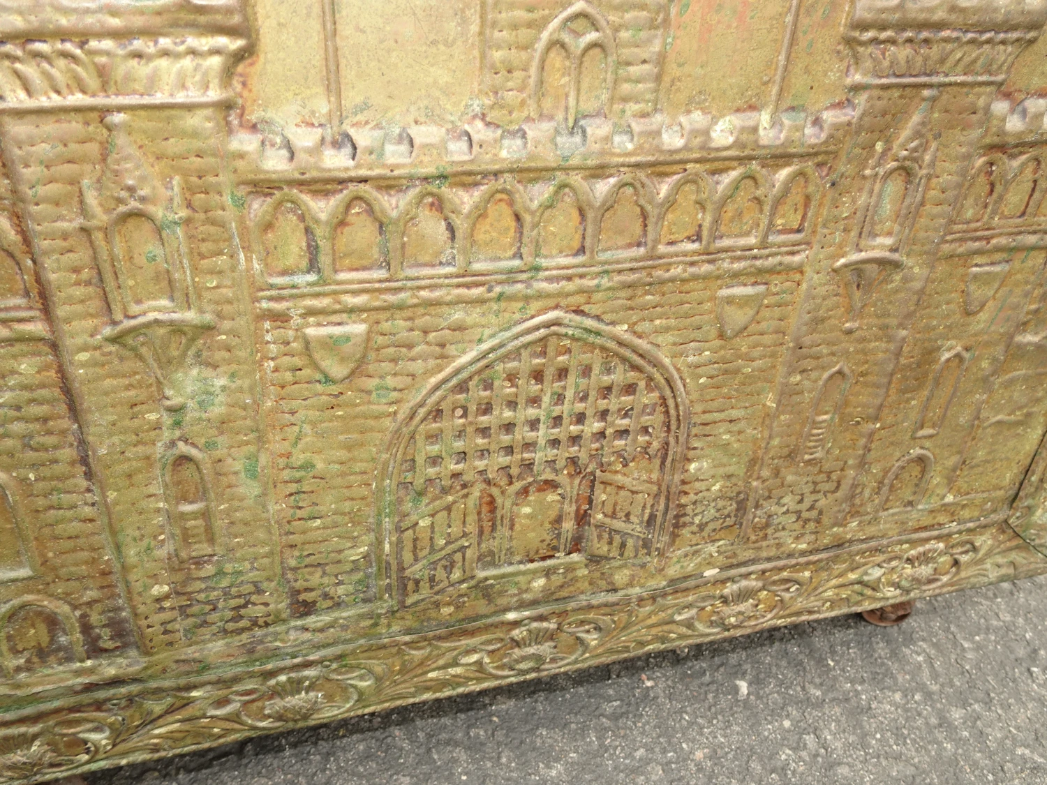 Embossed Repousse Chasing Fireside Firewood Box Or Storage Chest 10 Embossed Repousse Chasing Fireside Firewood Box Or Storage Chest - Image 8