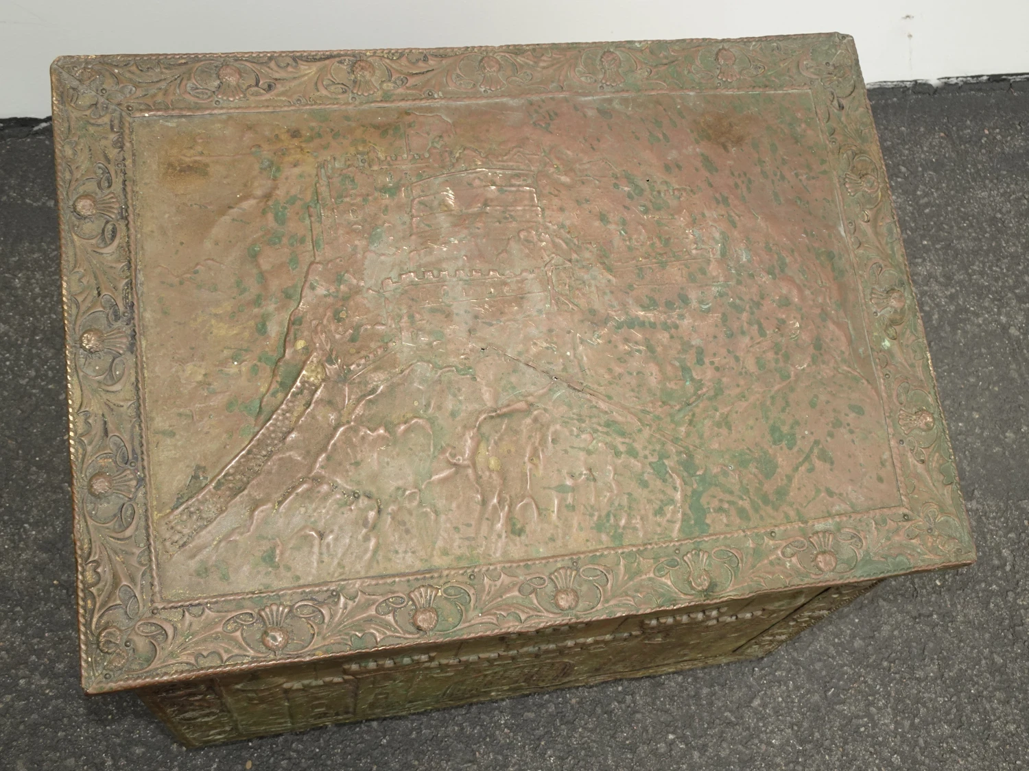 Embossed Repousse Chasing Fireside Firewood Box Or Storage Chest 8 Embossed Repousse Chasing Fireside Firewood Box Or Storage Chest - Image 6