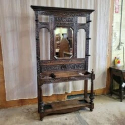 English Antique Wide Mirror Back Carved Hall Stand -CHAIRISH Shop english antique wide mirror back carved hall stand 7771