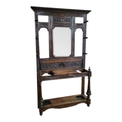 English Antique Wide Mirror Back Carved Hall Stand