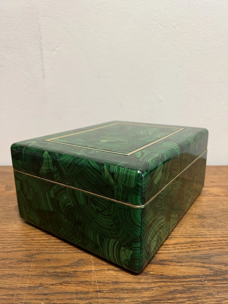 Faux Malachite Box With Brass Trim 6 Faux Malachite Box With Brass Trim - Image 4