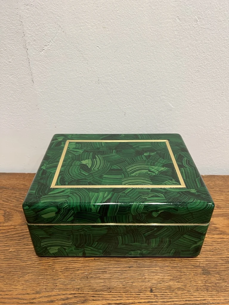 Faux Malachite Box With Brass Trim 5 Faux Malachite Box With Brass Trim - Image 3