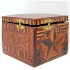 Folk Art Inlaid Parquetry Mixed Wood Star Pattern Desk / Jewelry Box -CHAIRISH Shop folk art inlaid parquetry mixed wood star pattern desk jewelry box 2295