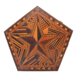Folk Art Inlaid Parquetry Mixed Wood Star Pattern Desk / Jewelry Box