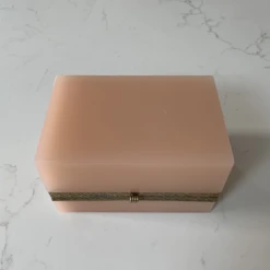 French Pale Pink Opaline Casket Box With Brass And Fleur De Lis Design -CHAIRISH Shop french pale pink opaline casket box with brass and fleur de lis design 5124