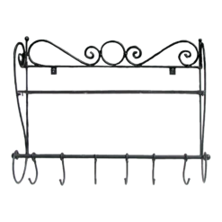 French Style Black Iron Folding Wall Shelf / Hooks / Towel Rack