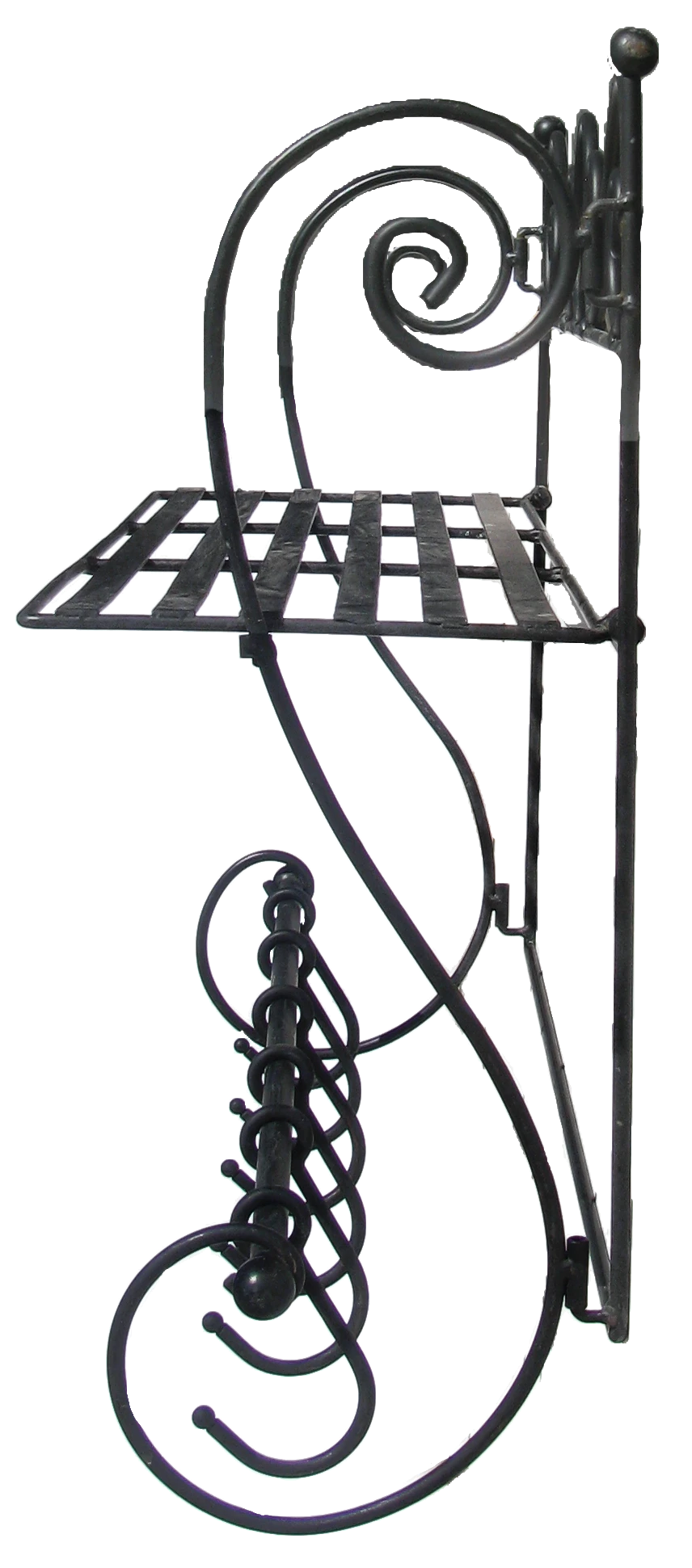 French Style Black Iron Folding Wall Shelf / Hooks / Towel Rack 4 French Style Black Iron Folding Wall Shelf / Hooks / Towel Rack - Image 2