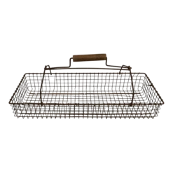 French Wire Metal Harvest Gathering Basket With Interlocking Wood Handle