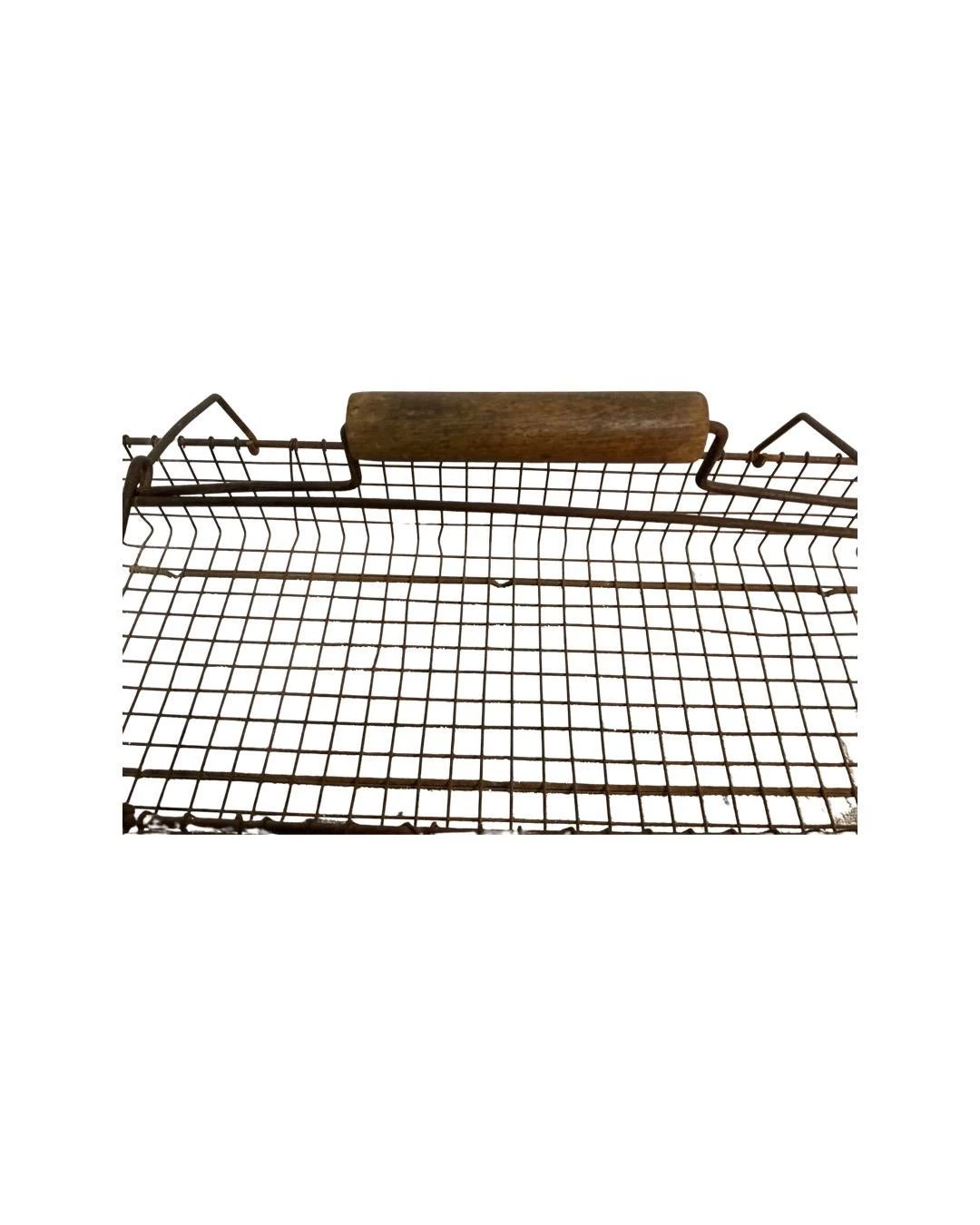 French Wire Metal Harvest Gathering Basket With Interlocking Wood Handle 5 French Wire Metal Harvest Gathering Basket With Interlocking Wood Handle - Image 3