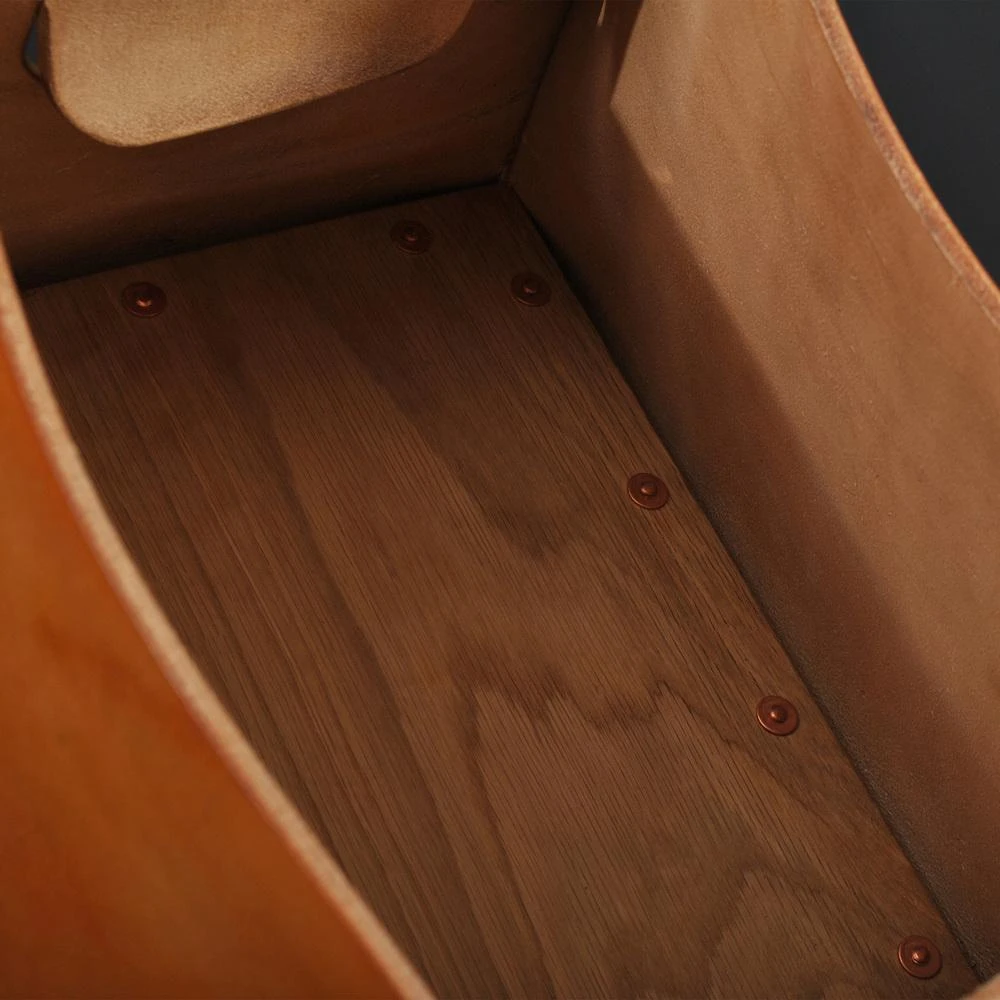 Hand-Crafted Tan Leather & Oak Box Magazine Holder From Sum Furniture 4 Hand-Crafted Tan Leather & Oak Box Magazine Holder From Sum Furniture - Image 2