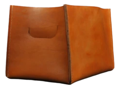 Hand-Crafted Tan Leather & Oak Box Magazine Holder From Sum Furniture