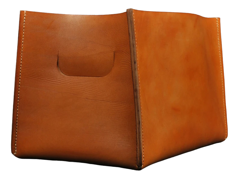 Hand-Crafted Tan Leather & Oak Box Magazine Holder From Sum Furniture 3 Hand-Crafted Tan Leather & Oak Box Magazine Holder From Sum Furniture