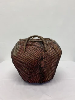 Handmade Natural Fiber And Leaf Basket Wrapped In Fish Net, 1970s -CHAIRISH Shop handmade natural fiber and leaf basket wrapped in fish net 1970s 2160