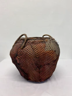 Handmade Natural Fiber And Leaf Basket Wrapped In Fish Net, 1970s -CHAIRISH Shop handmade natural fiber and leaf basket wrapped in fish net 1970s 3027