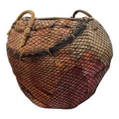 Handmade Natural Fiber And Leaf Basket Wrapped In Fish Net, 1970s