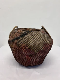 Handmade Natural Fiber And Leaf Basket Wrapped In Fish Net, 1970s -CHAIRISH Shop handmade natural fiber and leaf basket wrapped in fish net 1970s 5910