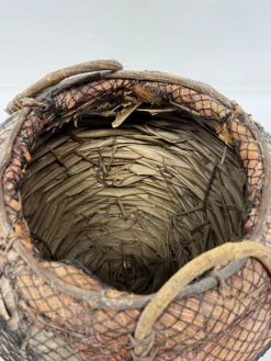 Handmade Natural Fiber And Leaf Basket Wrapped In Fish Net, 1970s -CHAIRISH Shop handmade natural fiber and leaf basket wrapped in fish net 1970s 6512