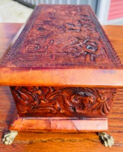 Handsome Vintage Tooled Leather Neopclassical Dresser Box -CHAIRISH Shop handsome vintage tooled leather neopclassical dresser box 0927