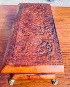 Handsome Vintage Tooled Leather Neopclassical Dresser Box -CHAIRISH Shop handsome vintage tooled leather neopclassical dresser box 2244