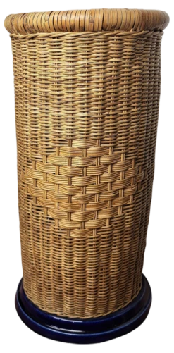 Italian Blue Bamboo Rattan Ceramic Base Umbrella Stand