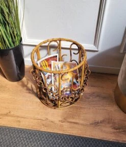 Italian Bohemian French Riviera Bamboo And Rattan Basket, 1960s -CHAIRISH Shop italian bohemian french riviera bamboo and rattan basket 1960s 3417