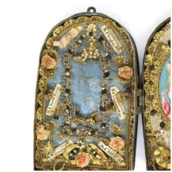 Italian Brass Cased Beaded Metallic Thread Portable Saint Relic Case -CHAIRISH Shop italian brass cased beaded metallic thread portable saint relic case 2129