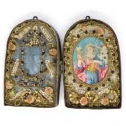 Italian Brass Cased Beaded Metallic Thread Portable Saint Relic Case -CHAIRISH Shop italian brass cased beaded metallic thread portable saint relic case 4237